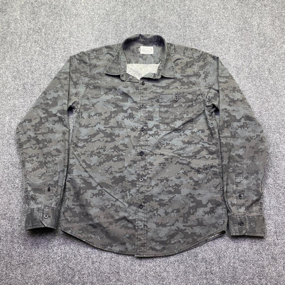 Ezekiel Mens Grey Camo Button Down Shirt‎ Long Sleeve Pocket EL133104R Size S